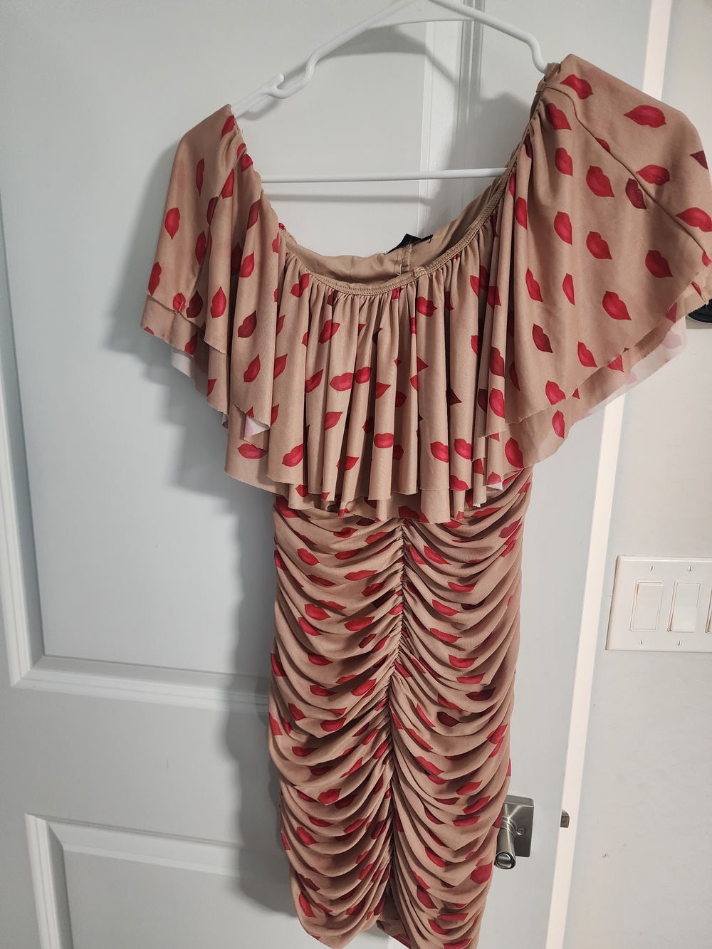 AFRM Beige Dress with Red Lip Print